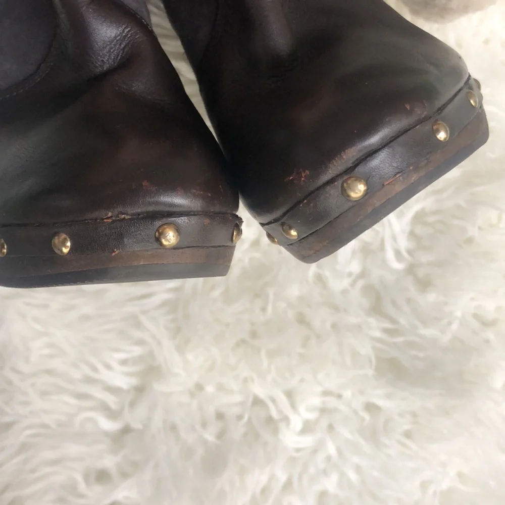 Michael Kors Shearling Fur Leather Studded Platform Clog Boots - Picture 7 of 9